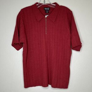 New York & Company VTG red 1/4 Zip SS Peter Pan Collar Women's Pullover‎ Top XL